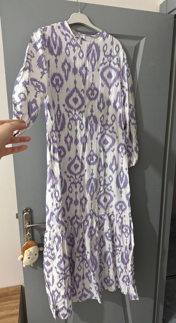 Uzun Mor Batik Desenli Salaş Elbise - Görsel 2