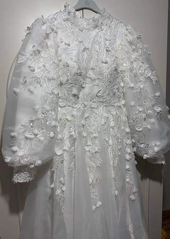 Uzun Kollu Vintage Beyaz Prenses Gelinlik - Görsel 7