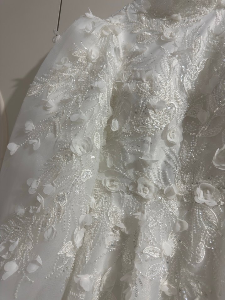 Uzun Kollu Vintage Beyaz Prenses Gelinlik - Görsel 2