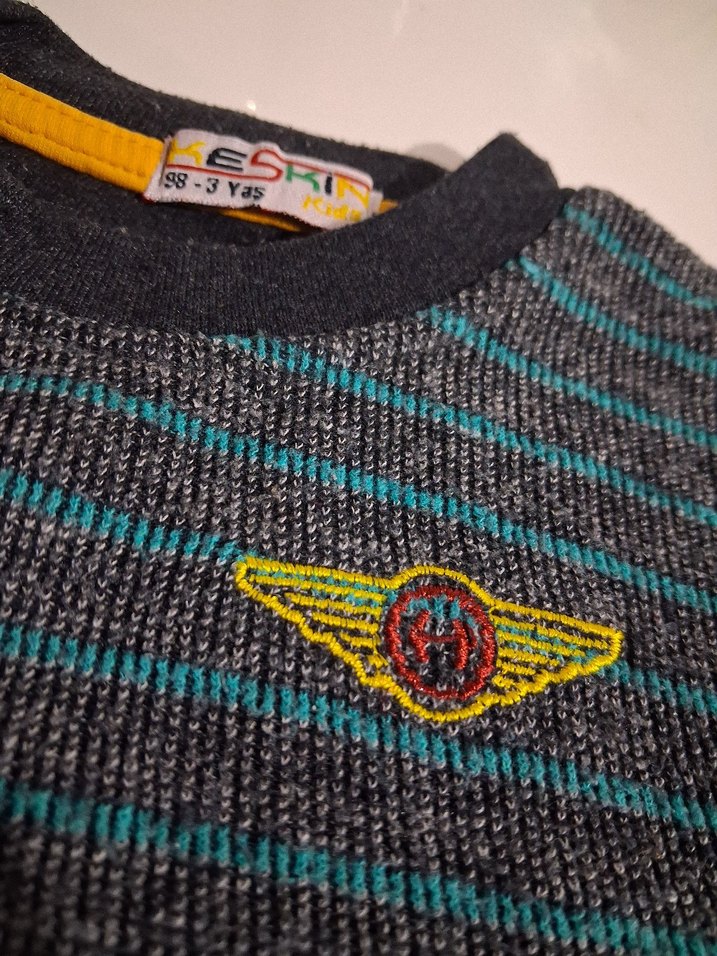 Renkli Çizgili Erkek Çocuk Triko Sweatshirt - Görsel 2