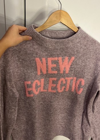 lila Örgü Kadın Kazak, Bisiklet Yaka, Rahat Kesim oversize