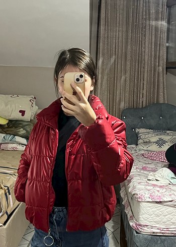 l Beden Kırmızı Parlak Kadın Midi Kışlık Mont