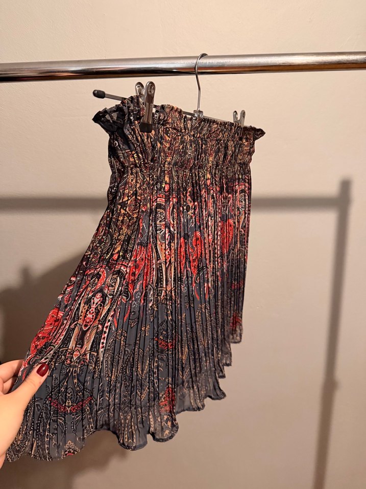 Piliseli Mini Hamile Etek, Çok Renkli Bohem - Görsel 2