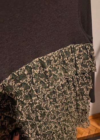 Kahverengi Desenli Fırfırlı Bohem Triko Elbise - Görsel 3