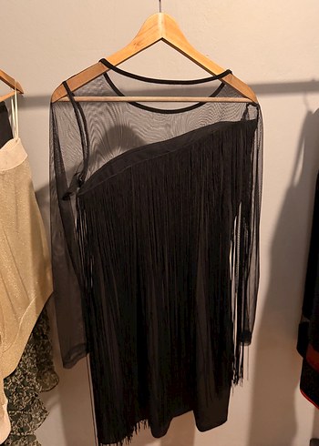 Siyah Drapeli Uzun Kollu Midi Elbise - Görsel 3