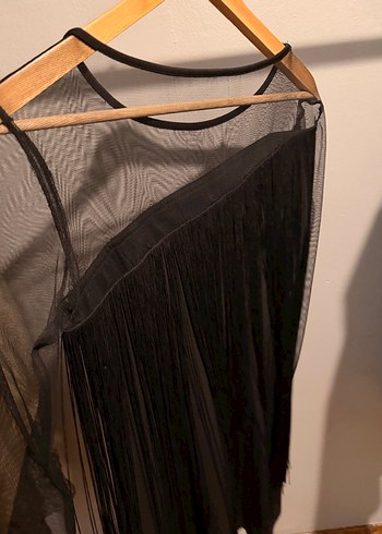 Siyah Drapeli Uzun Kollu Midi Elbise - Görsel 5