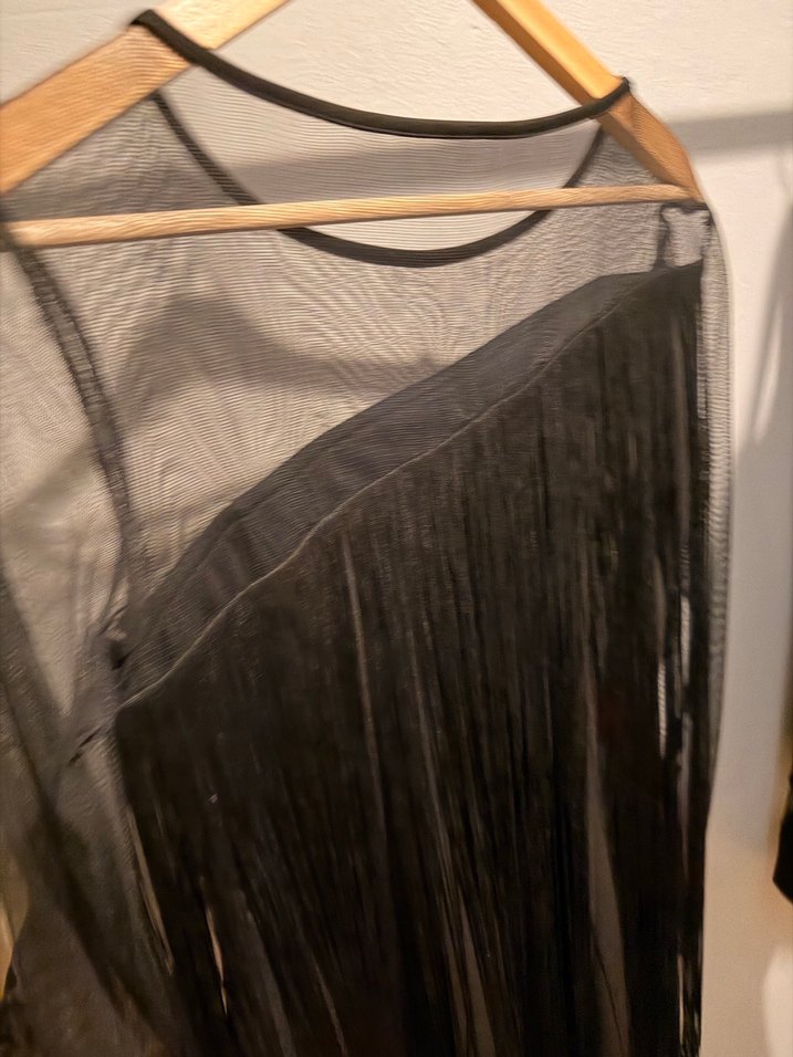 Siyah Drapeli Uzun Kollu Midi Elbise - Görsel 4