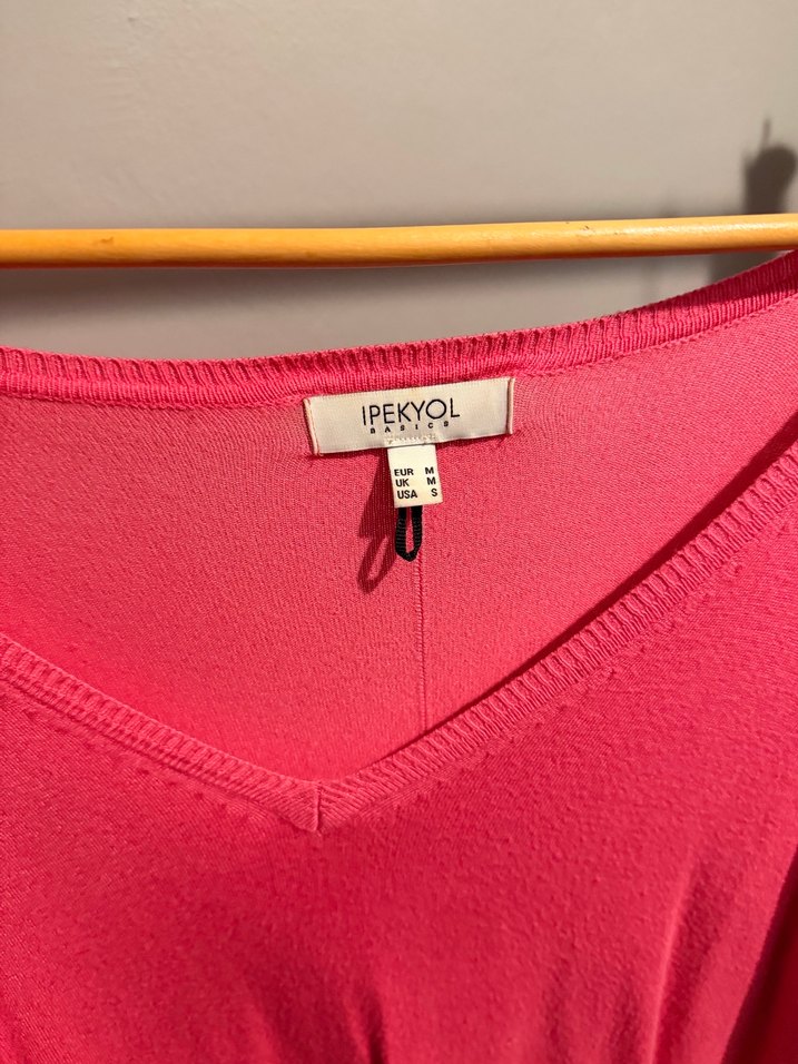 Pembe V Yaka Uzun Kollu Kadın Kazak - Görsel 2