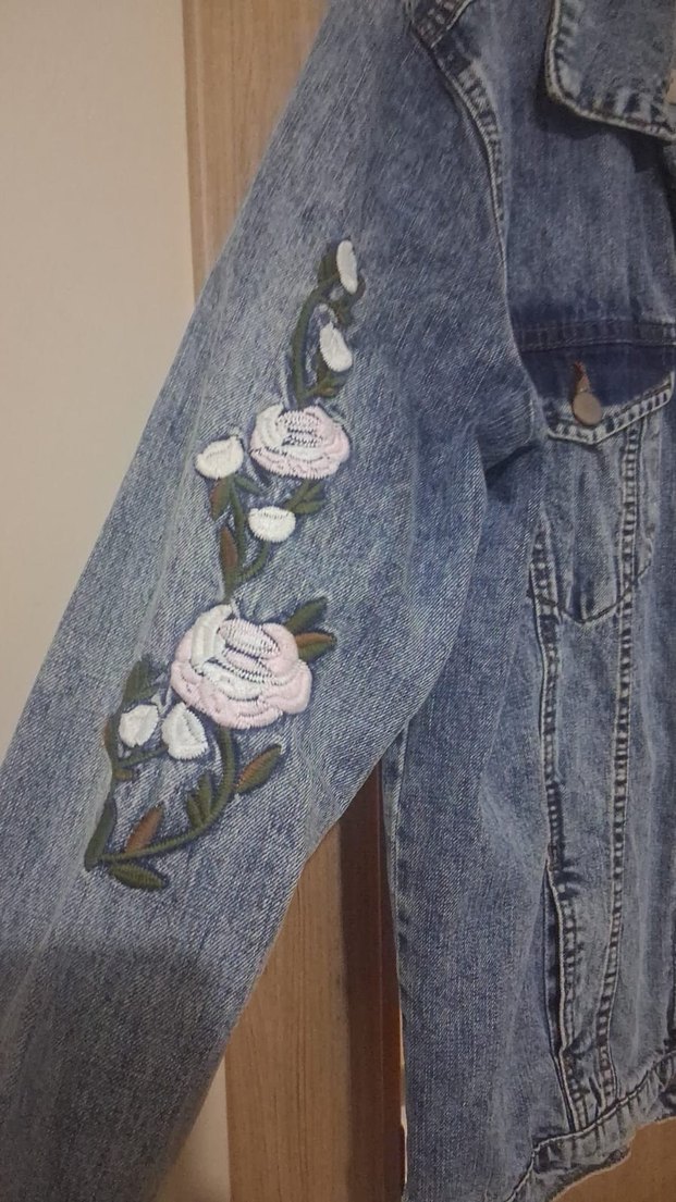 Nakışlı Düğmeli Mavi Kadın Denim Ceket - Görsel 2