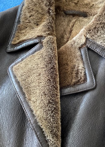 Düğmeli Kahverengi Deri Uzun Erkek Kaban - Görsel 3