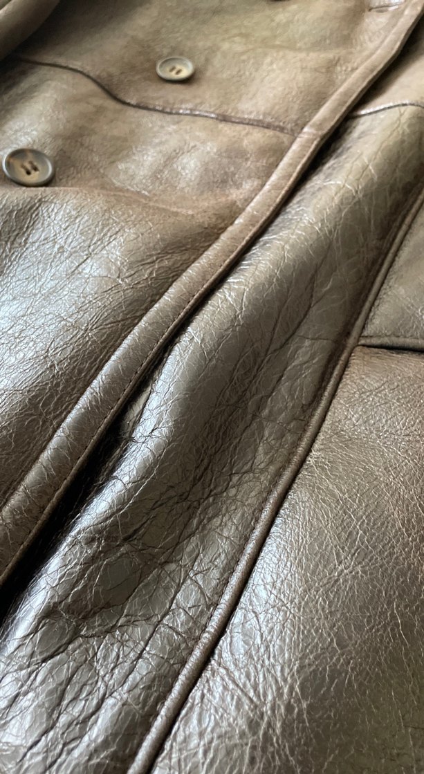 Düğmeli Kahverengi Deri Uzun Erkek Kaban - Görsel 2