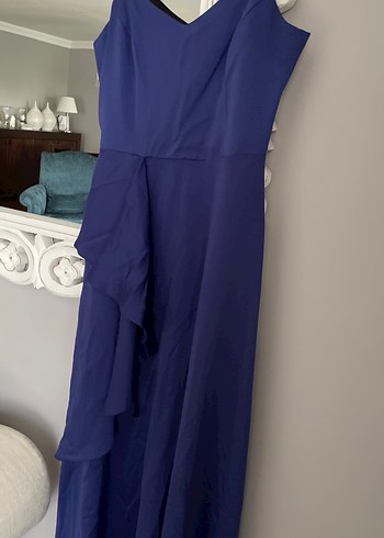 Drapeli Lacivert Uzun Kadın Abiye Elbise - Görsel 2