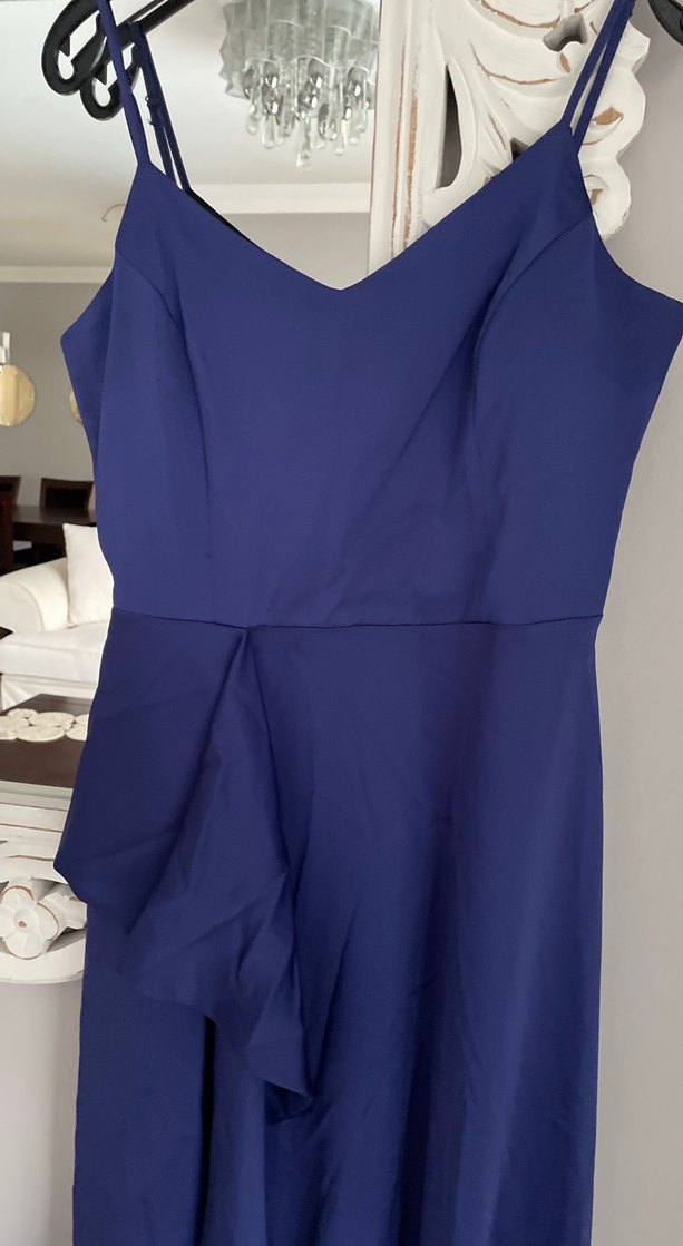 Drapeli Lacivert Uzun Kadın Abiye Elbise - Görsel 3