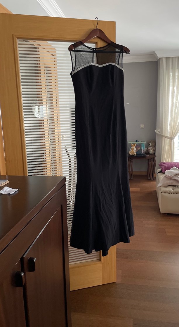 Siyah Uzun Kayık Yaka Drapeli Kadın Elbise - Görsel 2