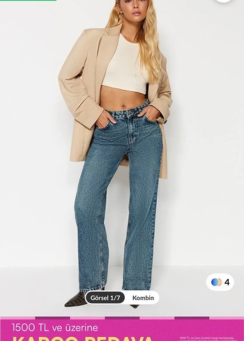 Bej Kadın Denim Regular Fit Midi Jean