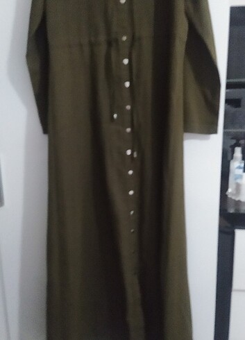 40 Beden haki Renk Tesettür Keten elbise..