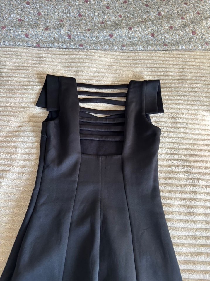 Siyah Strappy Midi Ofis Elbisesi - Görsel 2