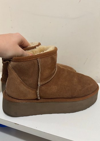 Kürklü Bej Süet Kadın Dolgu Topuk pegia bot - Görsel 3