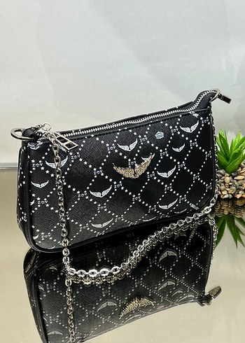 Zincir Detaylı Siyah Yılan Derisi Desenli Kadın Çanta - Görsel 4