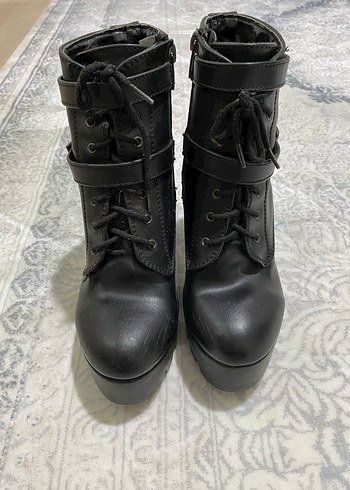 37 Beden siyah Renk Kadın Siyah Deri Goth Platform Topuklu Bot