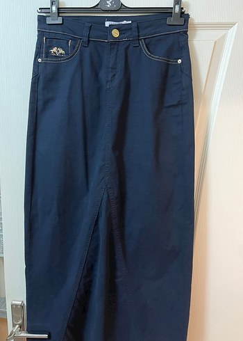 Kemerli Lacivert Uzun Denim Etek