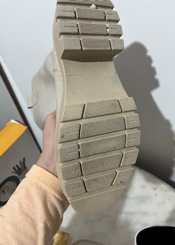 Bej Deri Platform Topuklu Kadın Bot - Görsel 3