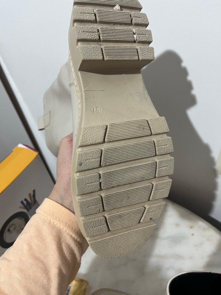 Bej Deri Platform Topuklu Kadın Bot - Görsel 3