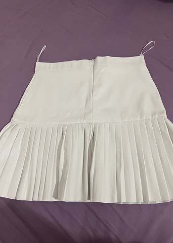 Beyaz Pilili Mini deri Etek - Görsel 2