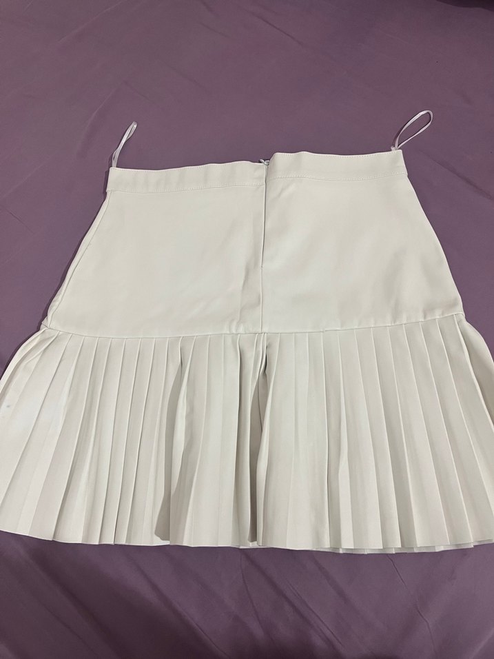 Beyaz Pilili Mini deri Etek - Görsel 2