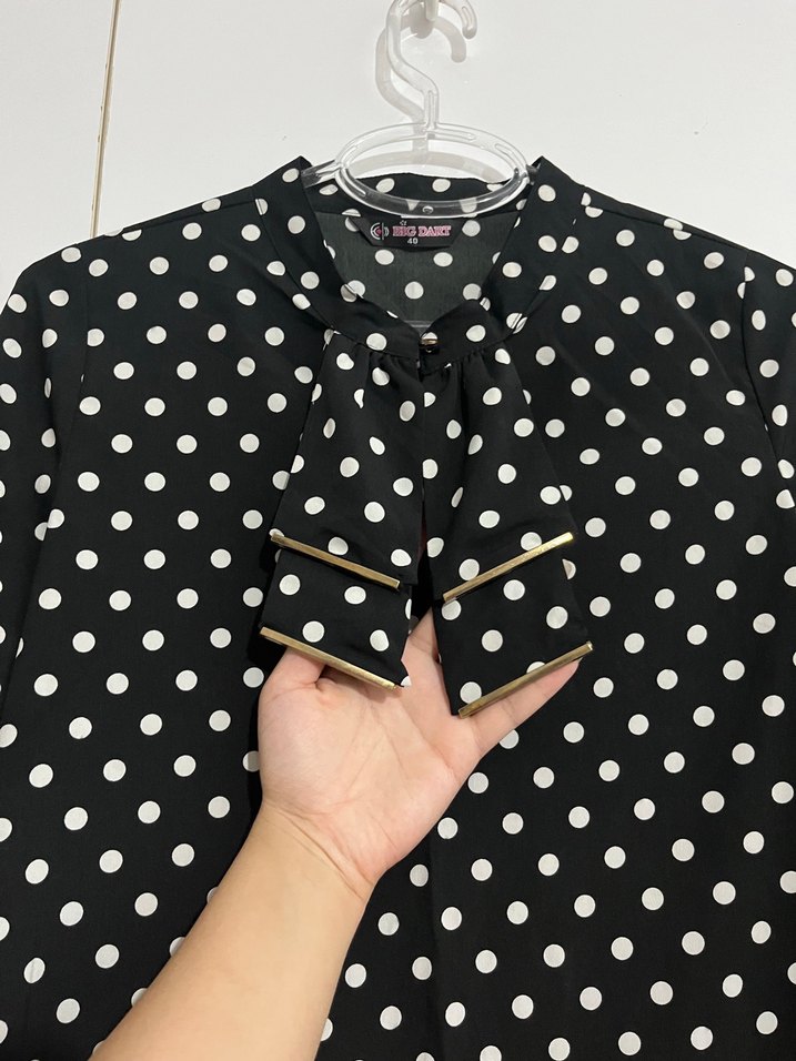 Ofis tarzı Puantiyeli kurdele Yaka bluz - Görsel 2