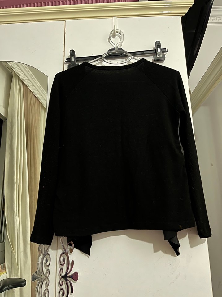 Drapeli Siyah Deri Kadın Ceket - Görsel 3