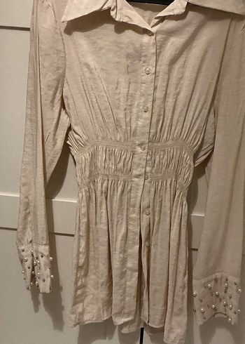 İnci detaylı mini gömlek elbise - Görsel 2