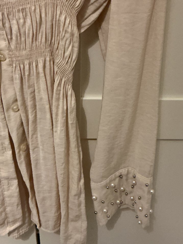 İnci detaylı mini gömlek elbise - Görsel 5