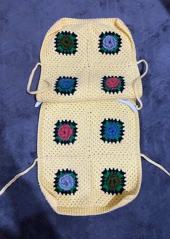 Kız Çocuk Sarı Nakışlı Örgü Yelek - Görsel 2