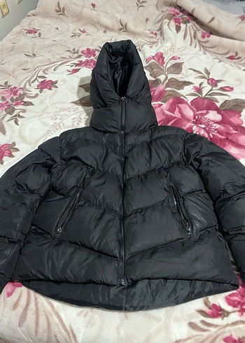 Siyah Kadın Puff Mont, Yüksek Yakalı, Midi Boy - Görsel 3