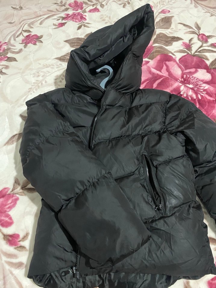 Siyah Kadın Puff Mont, Yüksek Yakalı, Midi Boy - Görsel 2