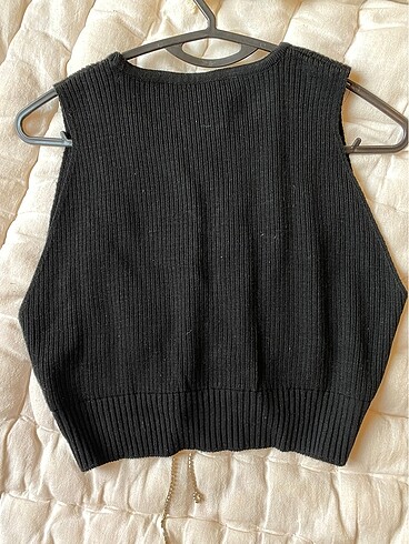 Diğer Siyah Örgü Crop Top Bağcık ve Taş Detaylı