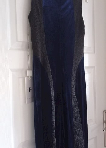 Lacivert Kadife Uzun Kadın Elbise - Görsel 8