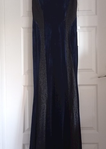 Lacivert Kadife Uzun Kadın Elbise - Görsel 3