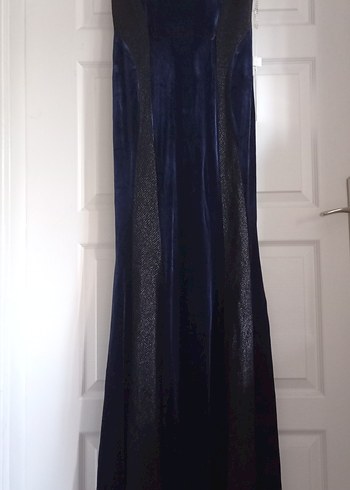 Lacivert Kadife Uzun Kadın Elbise - Görsel 2