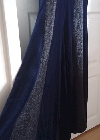 Lacivert Kadife Uzun Kadın Elbise - Görsel 10