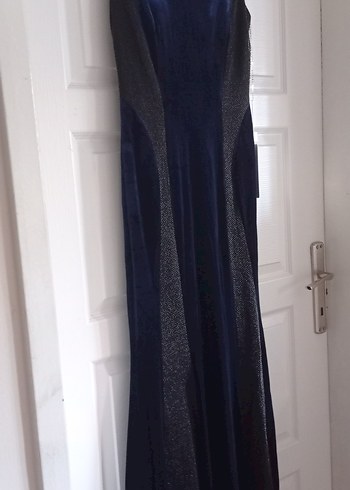 Lacivert Kadife Uzun Kadın Elbise - Görsel 5