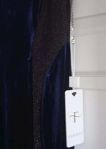 Lacivert Kadife Uzun Kadın Elbise - Görsel 7