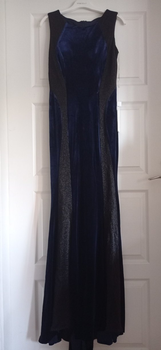 Lacivert Kadife Uzun Kadın Elbise - Görsel 3