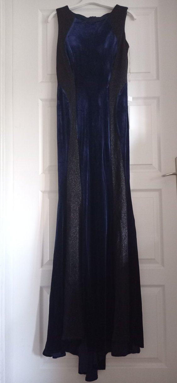 Lacivert Kadife Uzun Kadın Elbise - Görsel 2