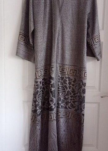 Uzun Gri Desenli Kadın Abaya - Görsel 4