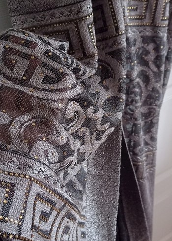 Uzun Gri Desenli Kadın Abaya - Görsel 6