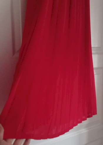 Kırmızı Pliseli Midi Boy Kadın Etek - Görsel 2