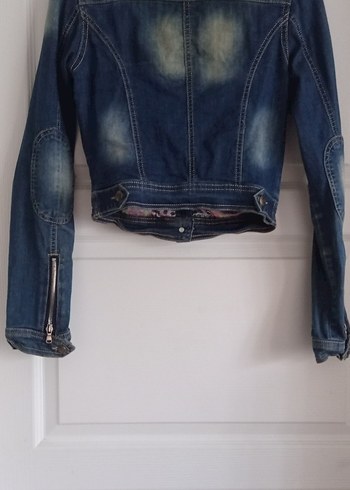 Fermuarlı Mavi Biker Kot Ceket - Görsel 6