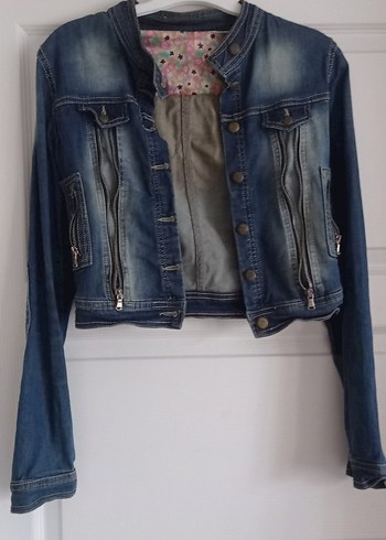 Fermuarlı Mavi Biker Kot Ceket - Görsel 3